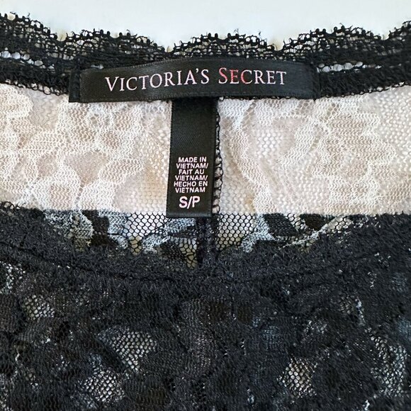 Victoria's Secret Floral Lace Top Sz S/P Black Cream Chunky Stripes Y2K 90s Goth - Picture 3 of 7